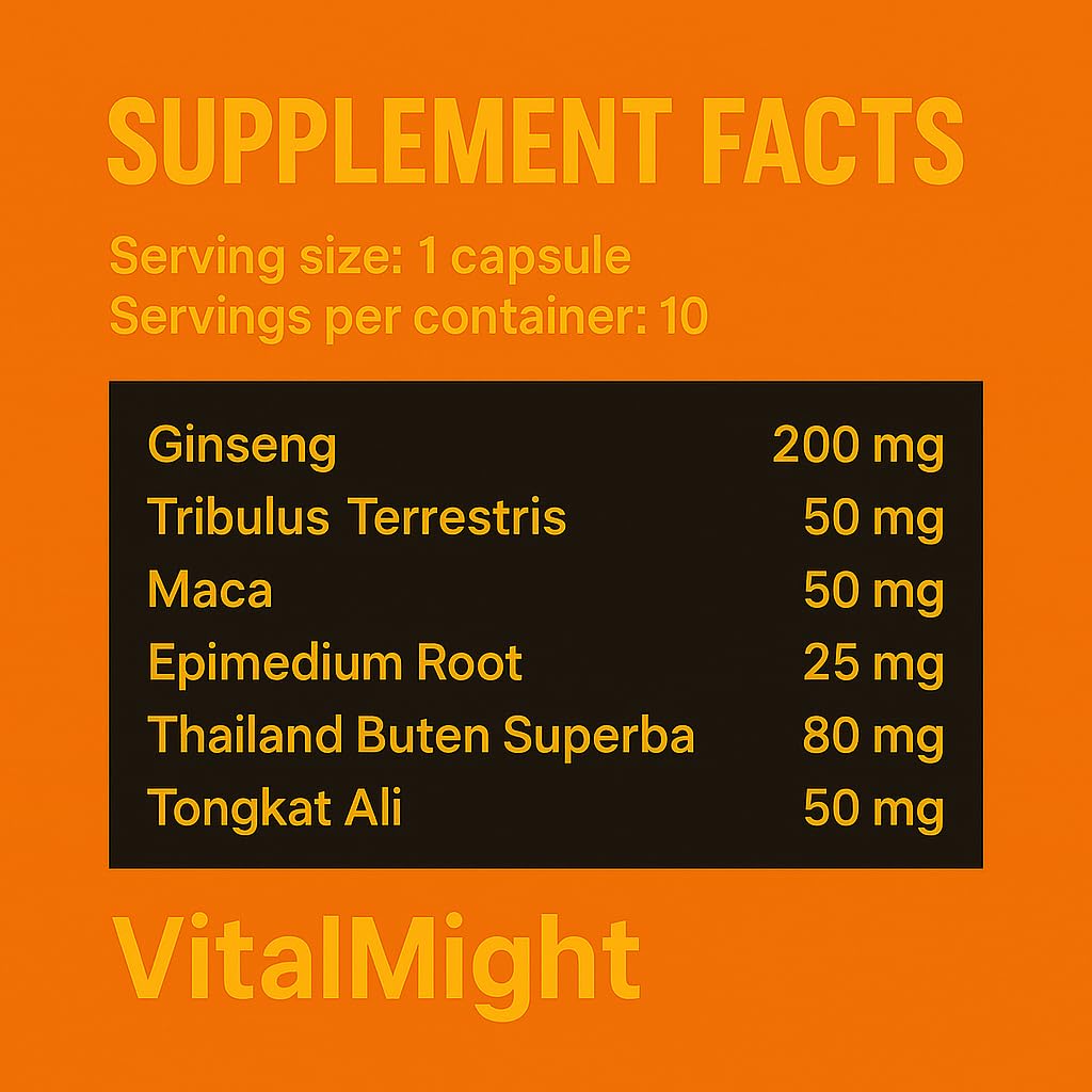Vue arrière de la boîte de Vital Might avec informations nutritionnelles