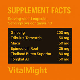 Vue arrière de la boîte de Vital Might avec informations nutritionnelles