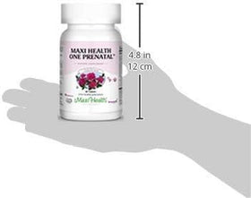 Vue arrière de la boîte de vitamines prénatales Maxi Health