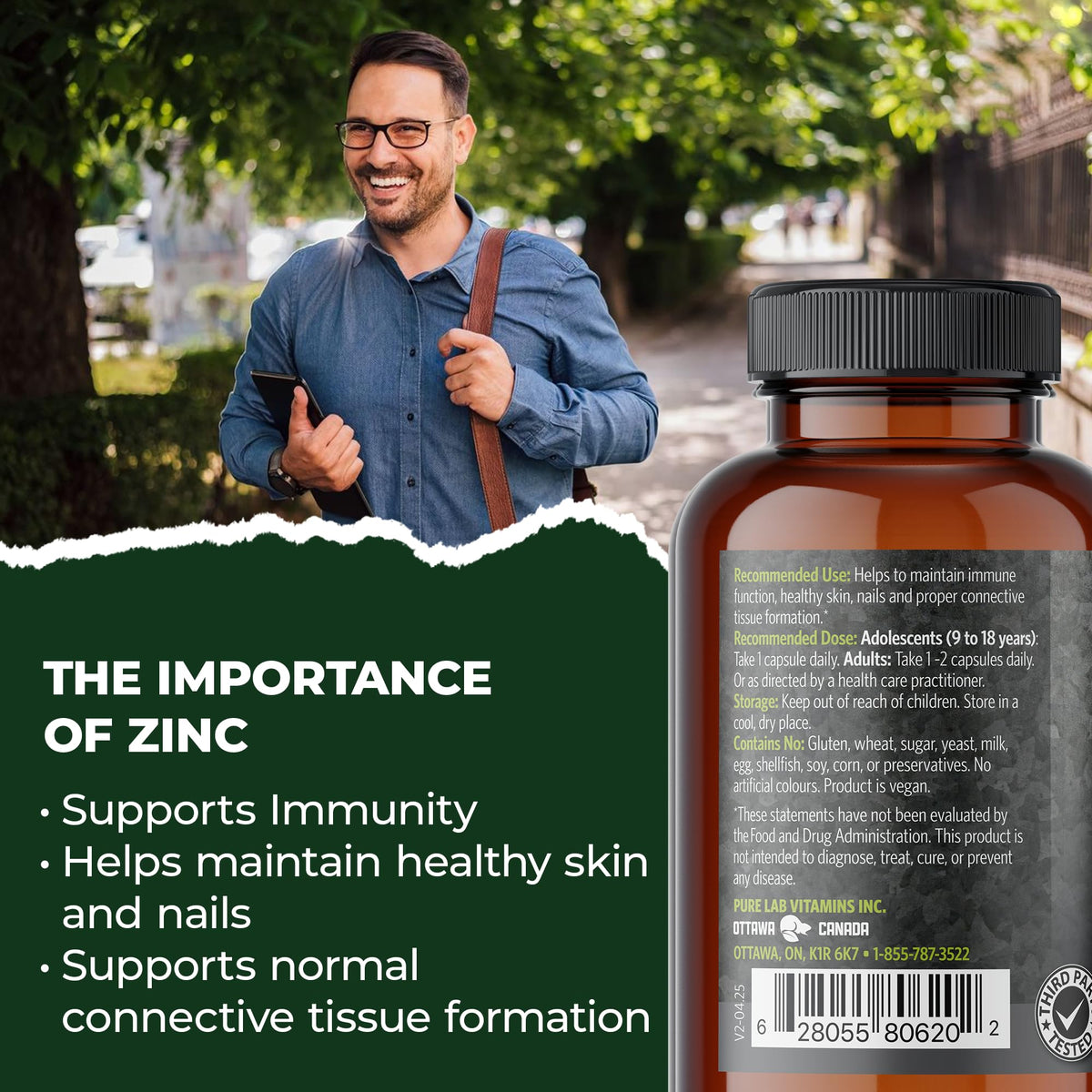 Vue arrière de la boîte de Zinc Glycinate Pure Lab Vitamins