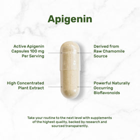 Vue arrière de la bouteille d'apigénine avec informations nutritionnelles