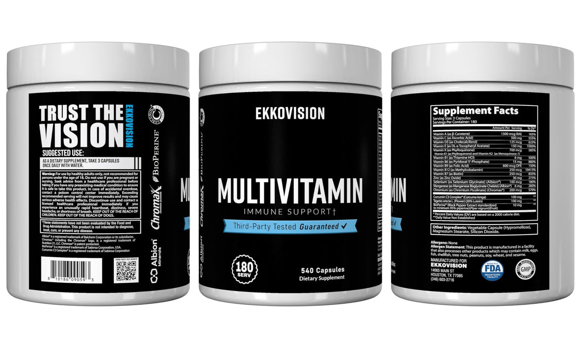 Vue arrière de la bouteille d'Ekkovision Multivitamine Végétale