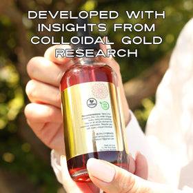 Vue arrière de la bouteille d'Or Colloïdal 24K I Am Joy co.