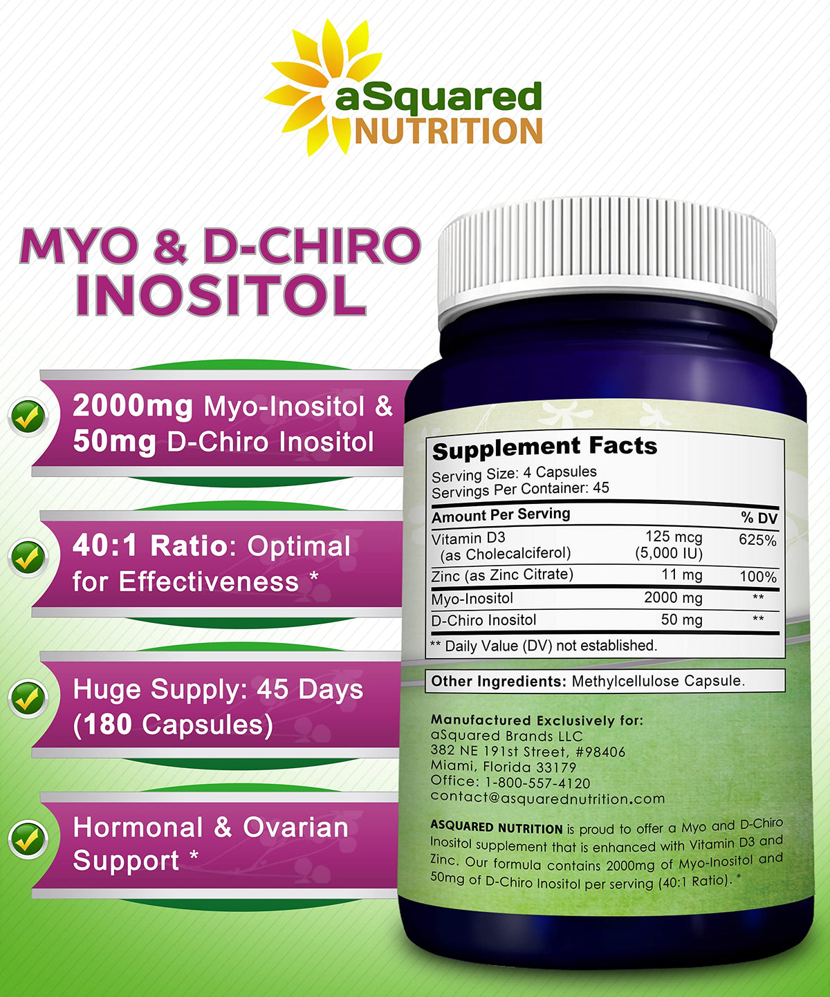 Vue arrière de la bouteille de aSquared Nutrition Myo-Inositol