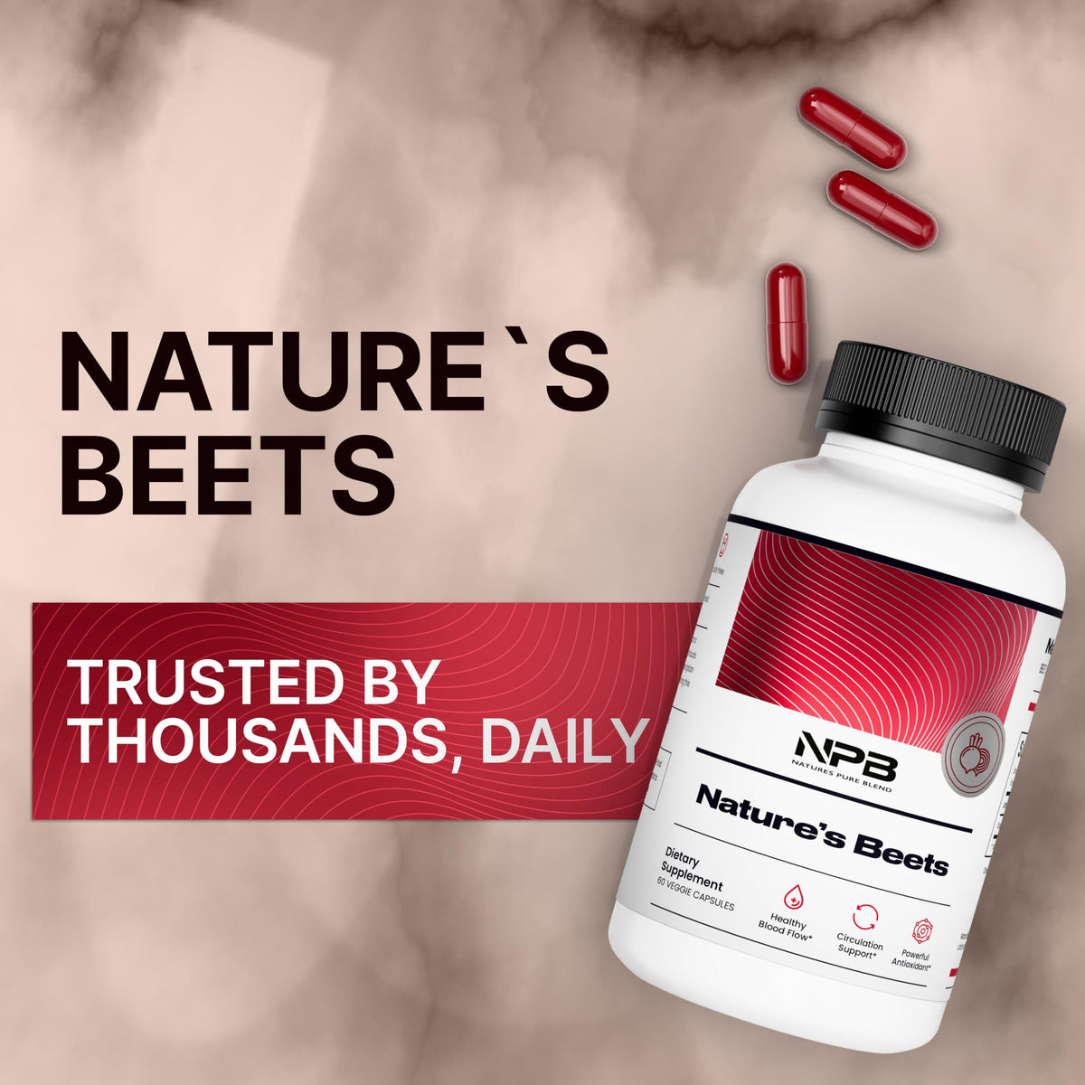 Vue arrière de la bouteille de capsules de betterave bio Nature's Pure Blend