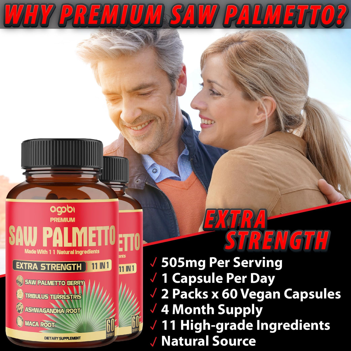 Vue arrière de la bouteille de gélules Saw Palmetto agobi