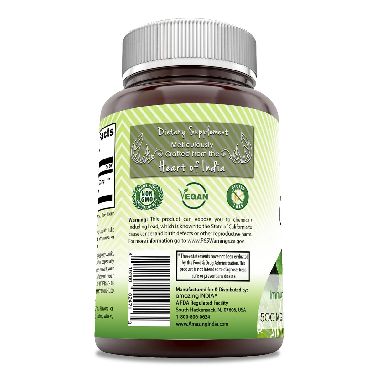 Vue arrière de la bouteille de Guduchi 500 Mg Amazing India