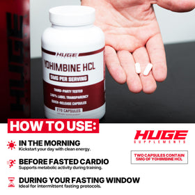 Vue arrière de la bouteille de Huge Supplements Yohimbine HCl