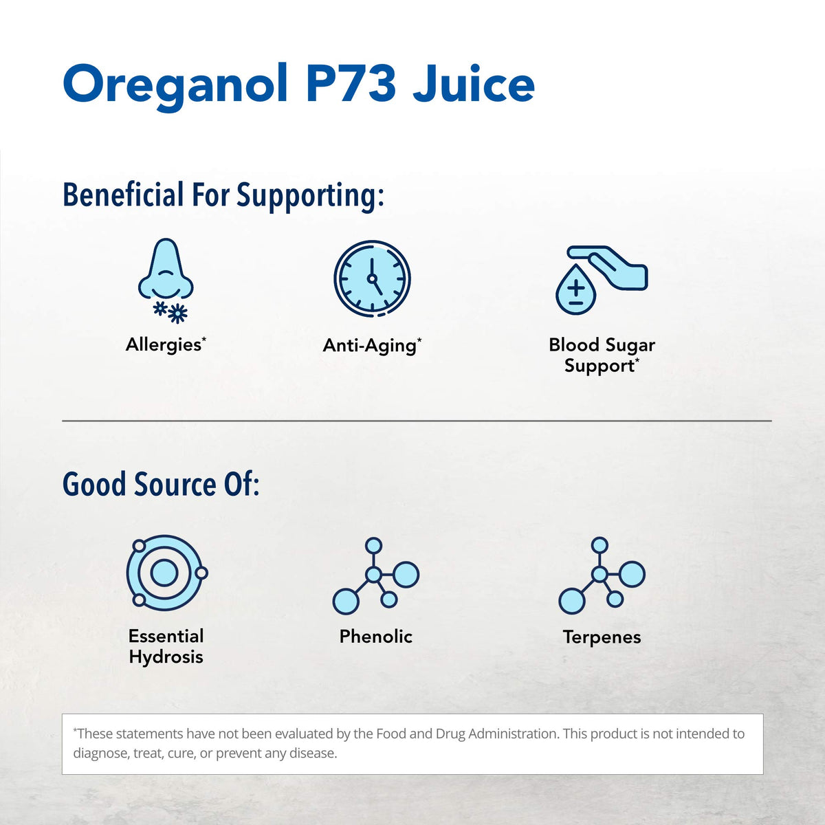 Vue arrière de la bouteille Oreganol P73 Jus montrant les ingrédients