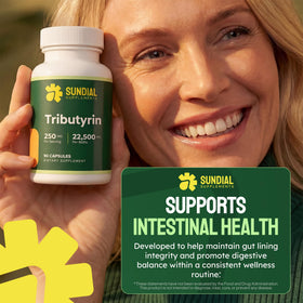 Vue arrière de la bouteille SUNDIAL SUPPLEMENTS Tributyrin 250 mg