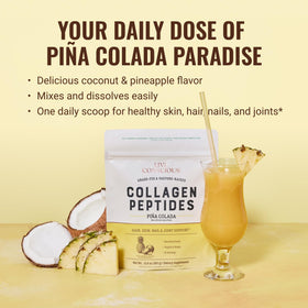 Vue arrière de la poudre de collagène Peptides Piña Colada Live Conscious 381g