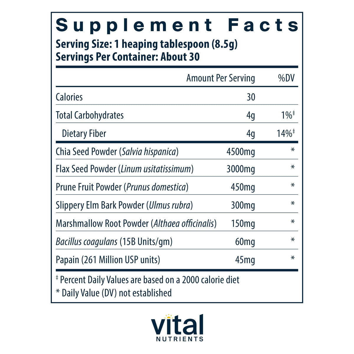 Vue arrière de la poudre Whole Fiber Fusion de Vital Nutrients