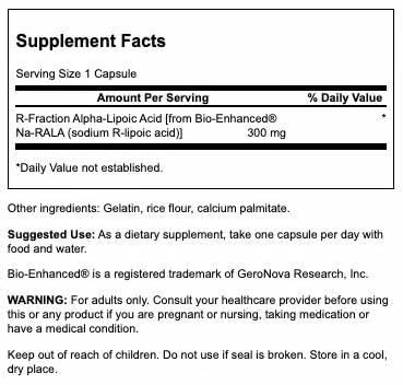 Vue arrière de Swanson Acide Alpha-Lipoïque R-Fraction 300 mg