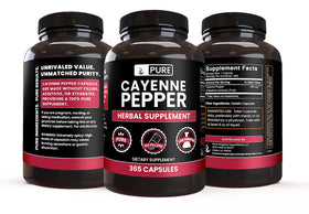 Vue arrière des capsules de piments de cayenne PURE ORIGINAL INGREDIENTS