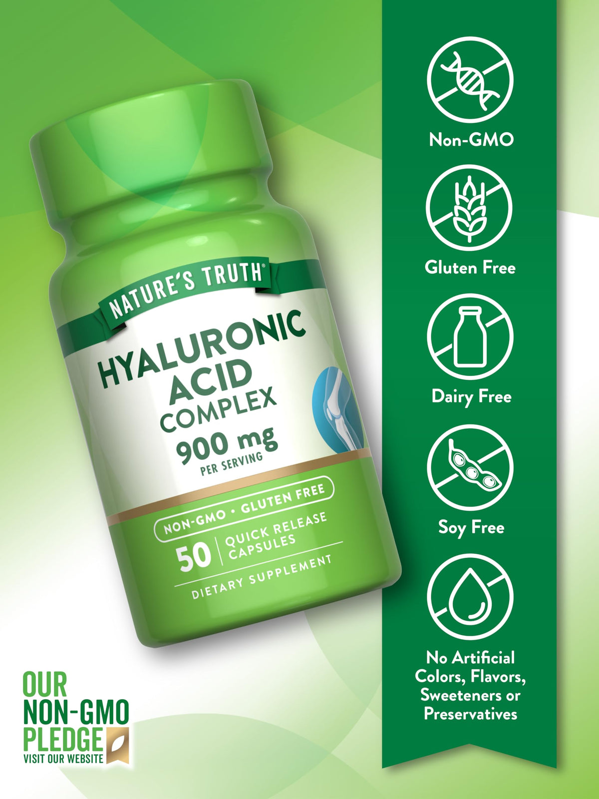 Vue arrière des capsules Nature's Truth d'acide hyaluronique