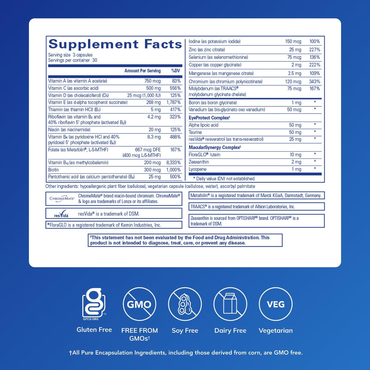 Vue arrière des capsules VisionPro Nutrients