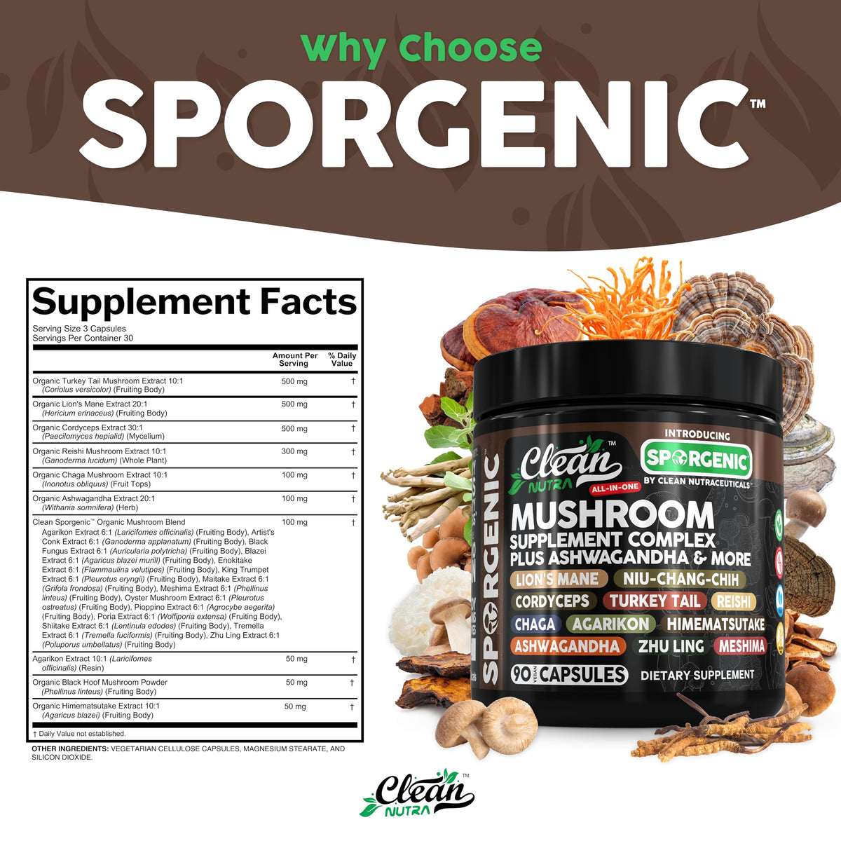 Vue arrière du complément Clean Nutraceuticals, informations nutritionnelles