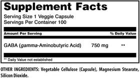 Vue arrière du complément GABA 750 mg avec informations nutritionnelles