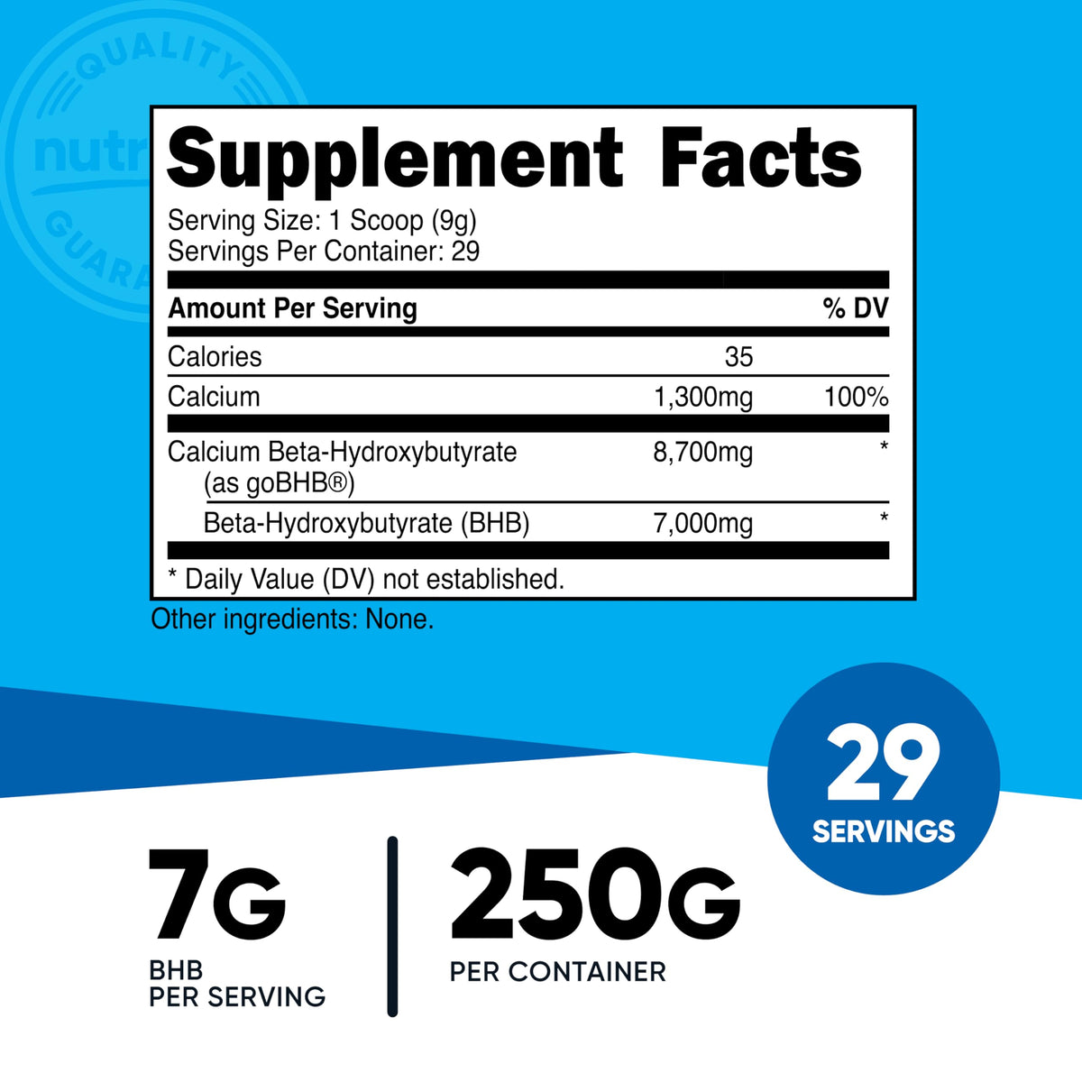 Vue arrière du contenant de Nutricost Calcium BHB 250g