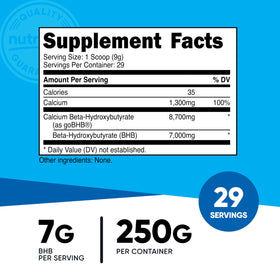 Vue arrière du contenant de Nutricost Calcium BHB 250g