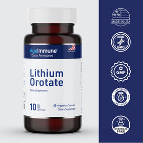 Vue arrière du flacon AgeImmune Lithium Orotate 10mg