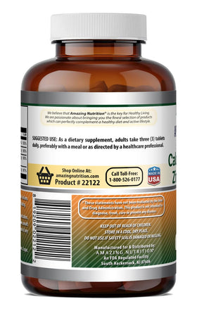 Vue arrière du flacon Amazing Nutrition Calcium Magnésium Zinc D3 500 tablettes