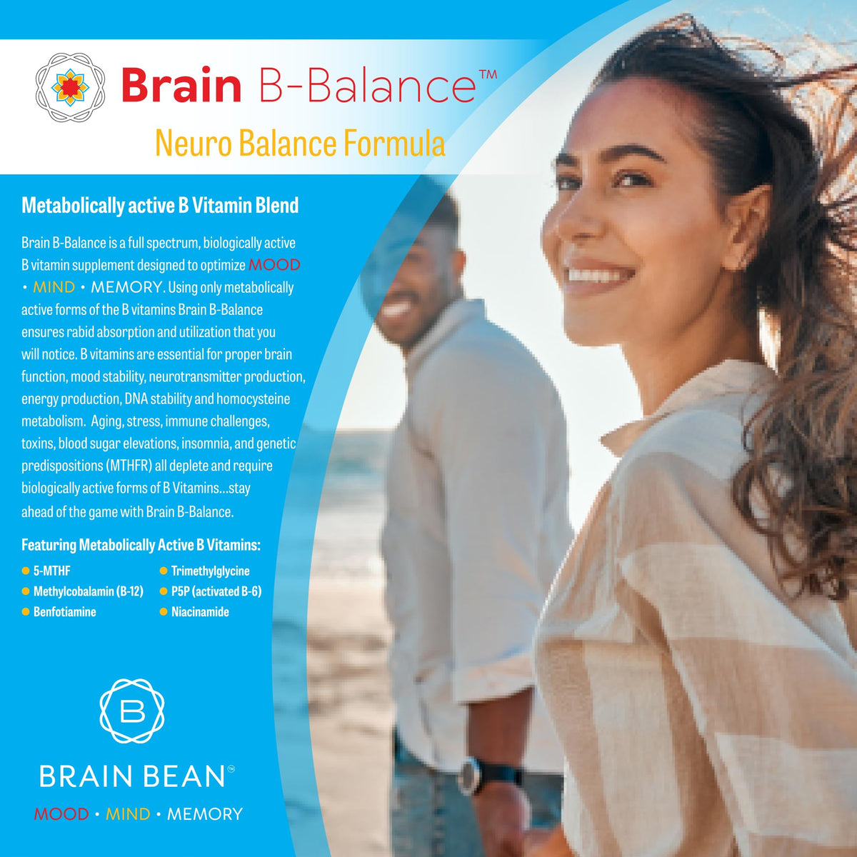 Vue arrière du flacon Brain Bean Brain B Balance avec nutrition info