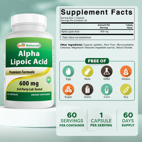 Vue arrière du flacon d'Acide Alpha Lipoïque de Best Naturals