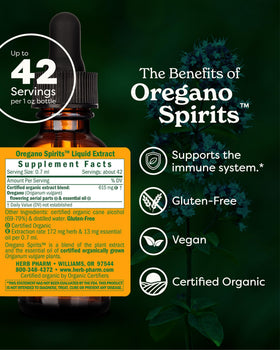 Vue arrière du flacon d'extrait de spirites d'origan Herb Pharm
