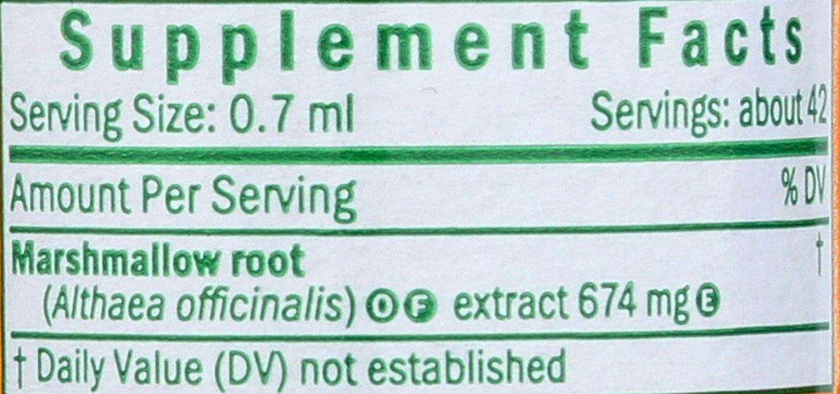 Vue arrière du flacon d'extrait liquide de guimauve Herb Pharm