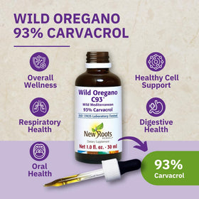 Vue arrière du flacon d'huile d'origan sauvage C93 de NEW ROOTS HERBAL