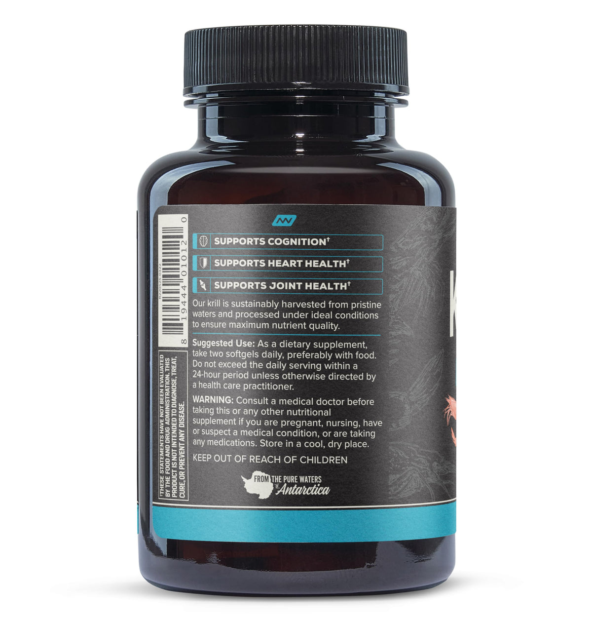 Vue arrière du flacon d'huile de krill ONNIT