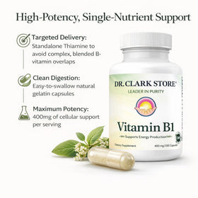 Vue arrière du flacon de B1 Thiamine 400mg Dr Clark