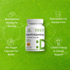 Vue arrière du flacon de Benfotiamine 600mg