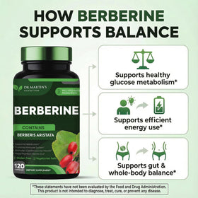 Vue arrière du flacon de Berbérine 1200mg de DR. MARTIN'S NUTRITION