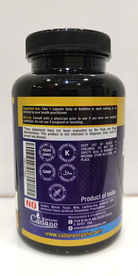 Vue arrière du flacon de Berbérine Organic Cadane avec informations nutritionnelles