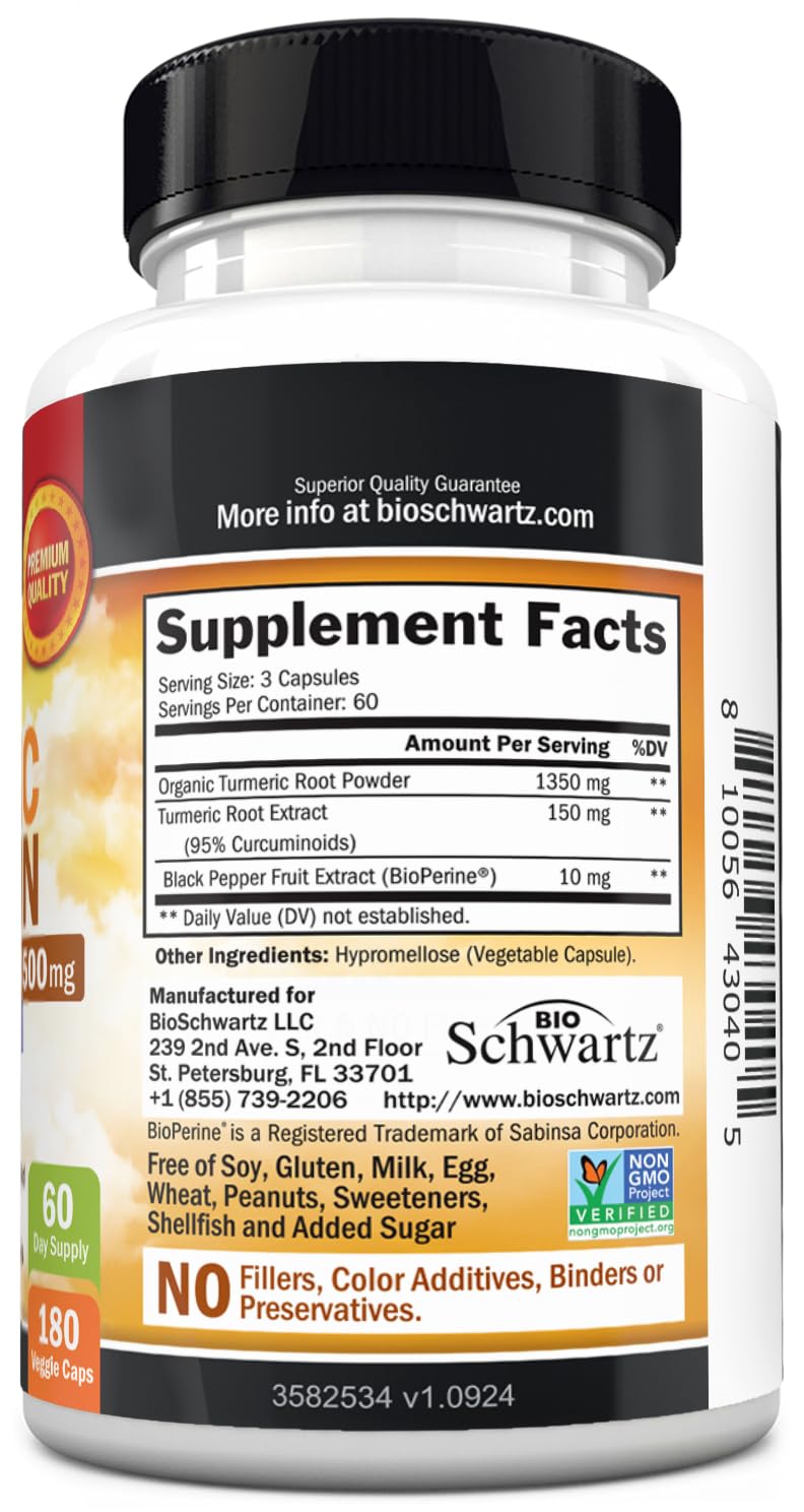 Vue arrière du flacon de BioSchwartz Curcuma Curcumin