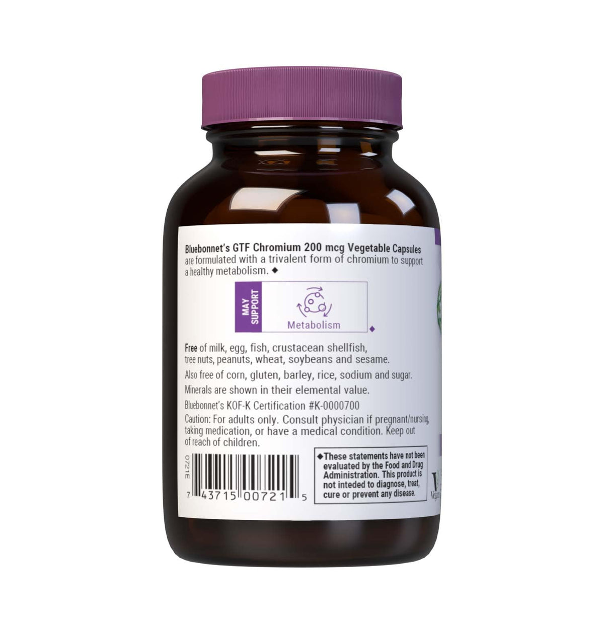 Vue arrière du flacon de BlueBonnet GTF Chrome 200 mcg