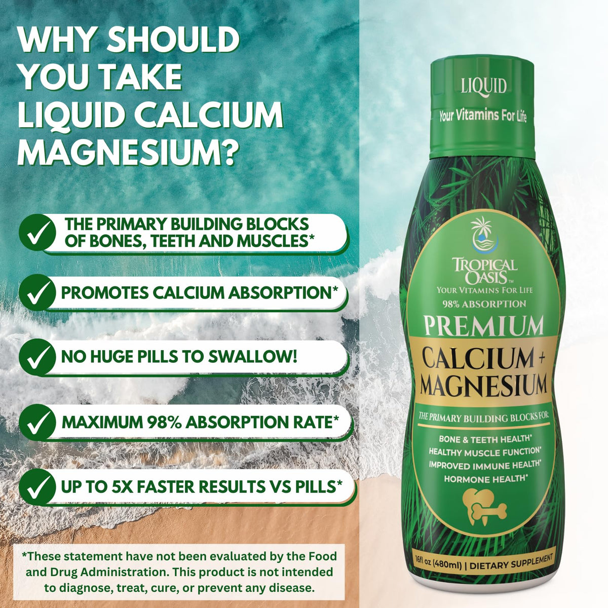 Vue arrière du flacon de Calcium Magnésium Liquide Tropical Oasis