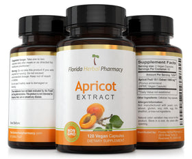 Vue arrière du flacon de capsules d'abricot Florida Herbal Pharmacy