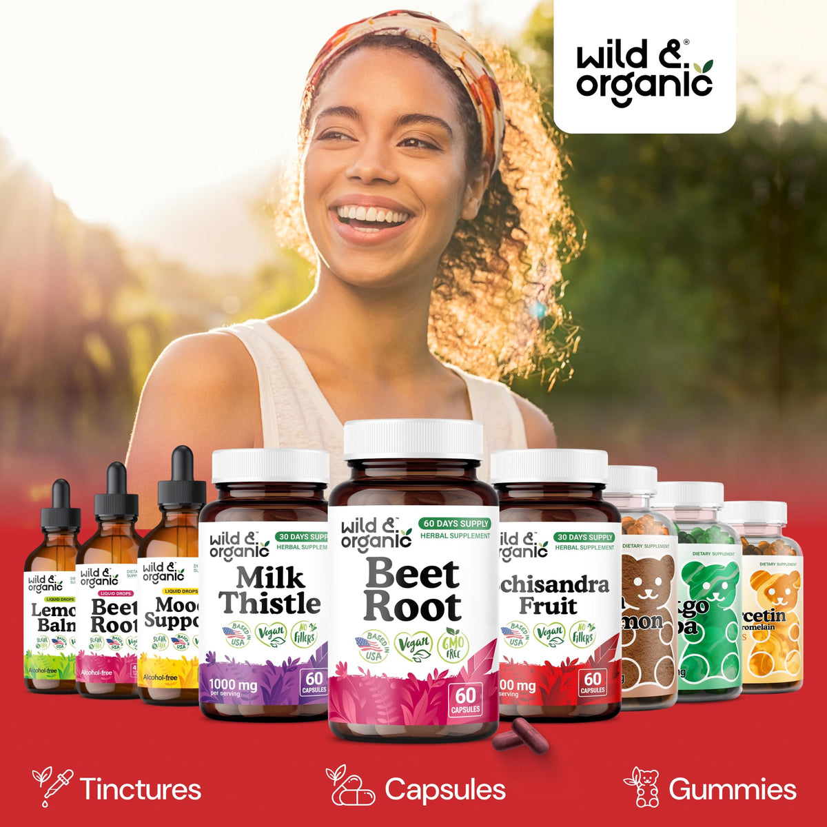 Vue arrière du flacon de capsules de betterave Wild & Organic