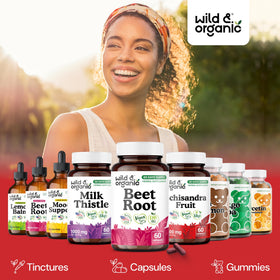 Vue arrière du flacon de capsules de betterave Wild & Organic