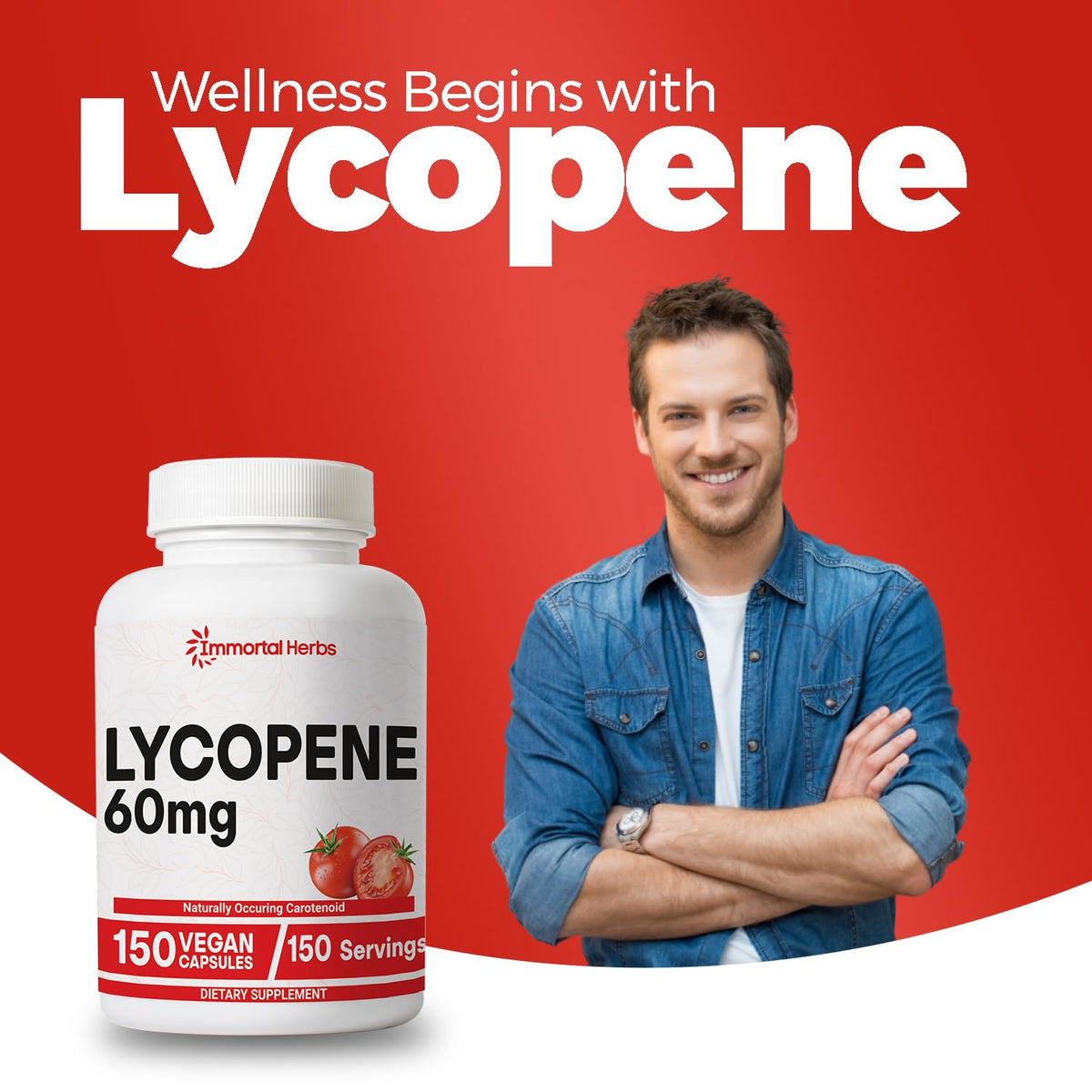 Vue arrière du flacon de capsules de Lycopène Immortal Herbs
