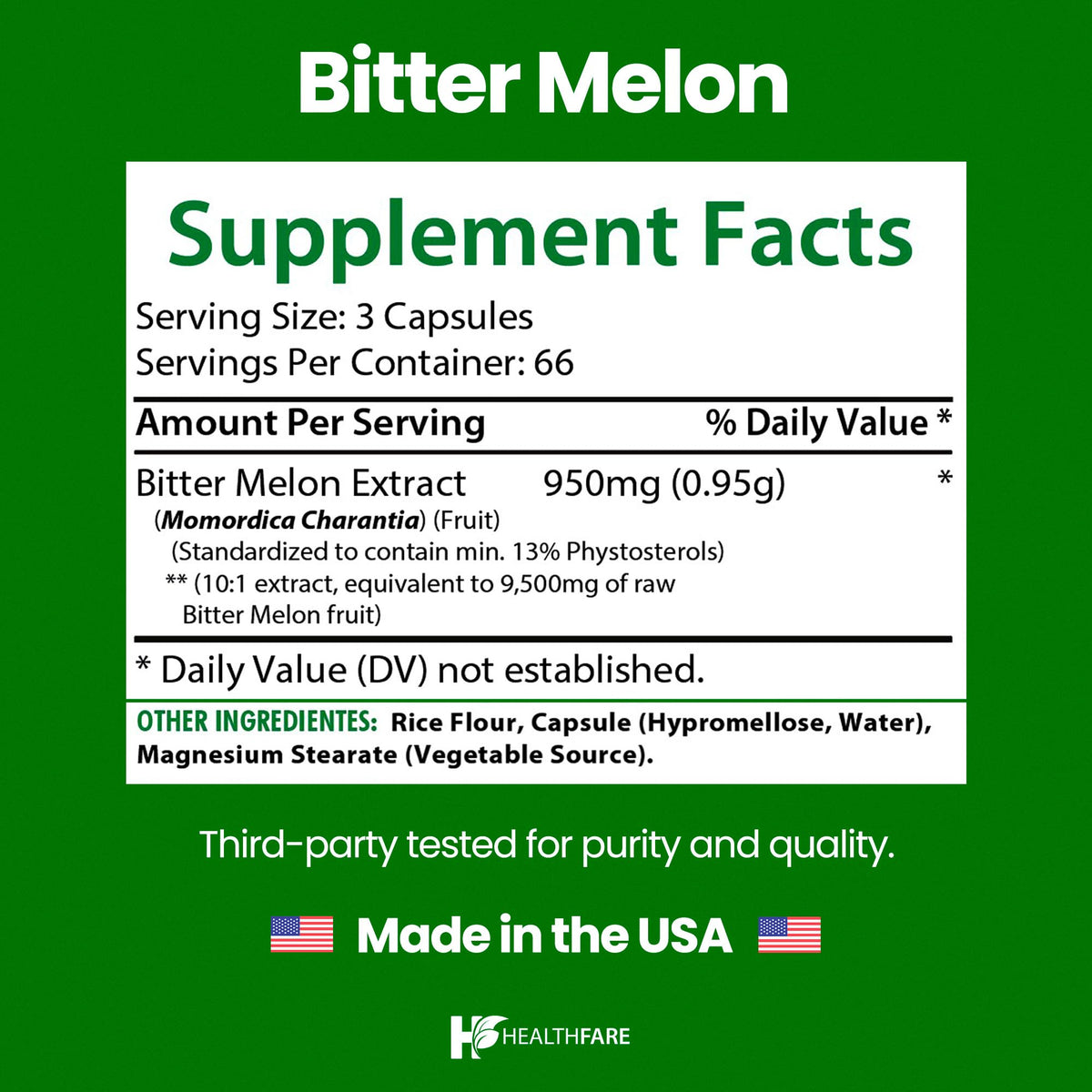 Vue arrière du flacon de capsules de melon amer Healthfare