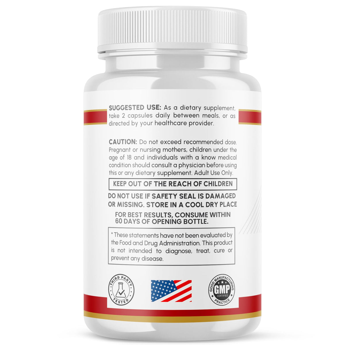 Vue arrière du flacon de capsules MJO