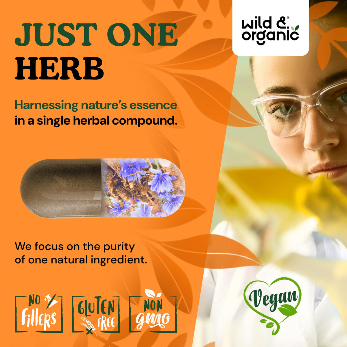 Vue arrière du flacon de capsules Wild & Organic