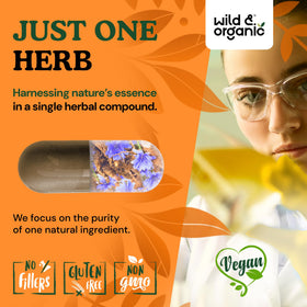 Vue arrière du flacon de capsules Wild & Organic