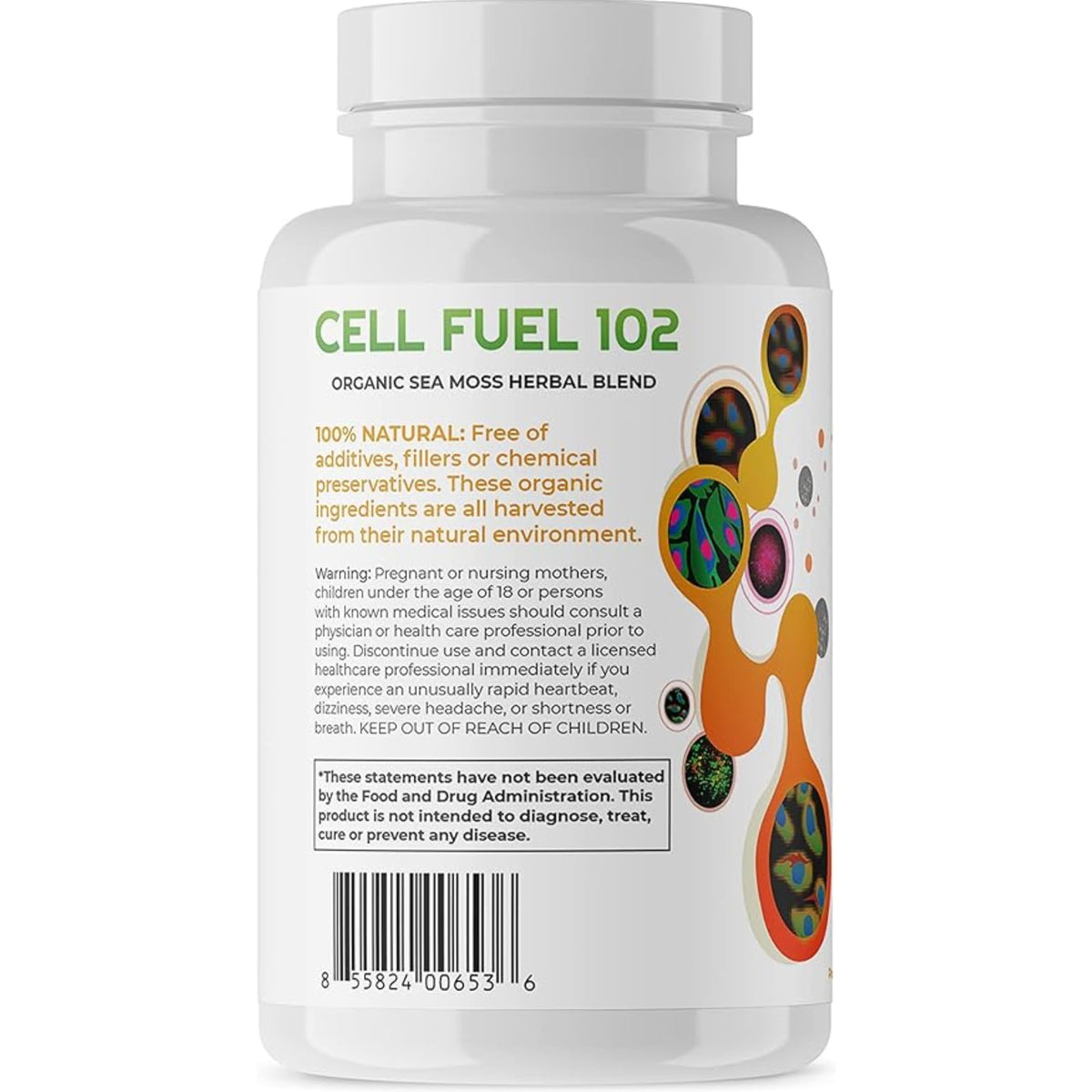 Vue arrière du flacon de Cell Fuel 102 avec informations nutritionnelles