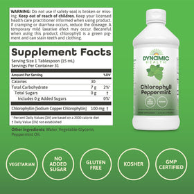 Vue arrière du flacon de chlorophylle liquide Dynamic Health
