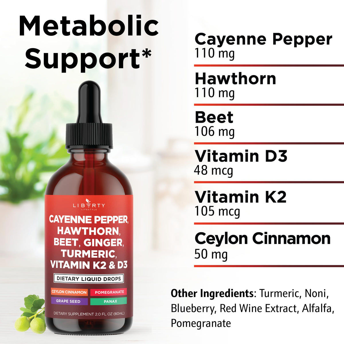 Vue arrière du flacon de complément liquide Cayenne 4oz